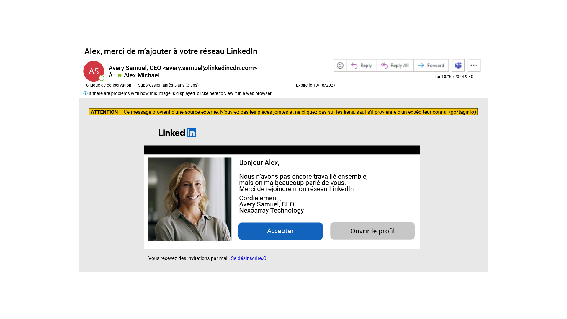 Figure 13a : Demande de connexion typique qu'un employé peut recevoir.